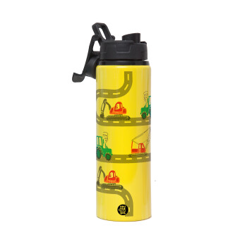 excavator along road, Metallic water bottle with safety lid, 850ml aluminum