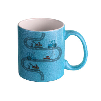 excavator along road, Κούπα Σιέλ Glitter που γυαλίζει, κεραμική, 330ml