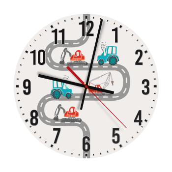 excavator along road, Ρολόι τοίχου ξύλινο (30cm)