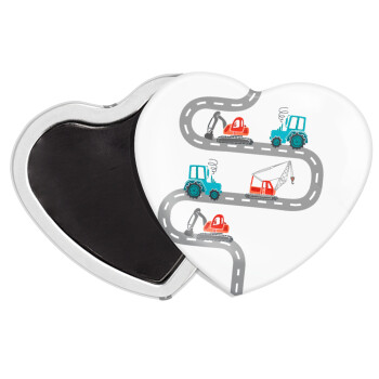 excavator along road, Μαγνητάκι καρδιά (57x52mm)