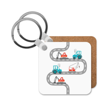 excavator along road, Μπρελόκ Ξύλινο τετράγωνο MDF