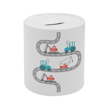 excavator along road, Κουμπαράς πορσελάνης με τάπα