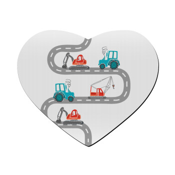 excavator along road, Mousepad heart 23x20cm