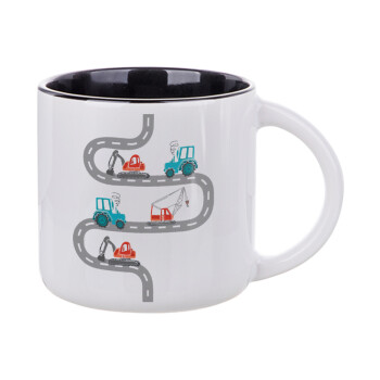excavator along road, Κούπα κεραμική 400ml Λευκή/Μαύρη