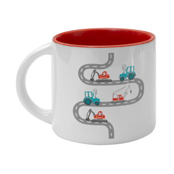 excavator along road, Κούπα κεραμική 400ml Λευκή/Κόκκινη