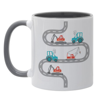 excavator along road, Mug colored grey, ceramic, 330ml