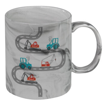 excavator along road, Mug ceramic marble style, 330ml