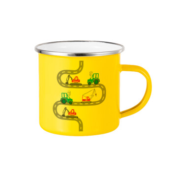 excavator along road, Yellow Enamel Metallic Cup 360ml