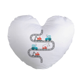 excavator along road, Μαξιλάρι καναπέ καρδιά 40x40cm περιέχεται το  γέμισμα