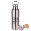 Stainless steel Silver with wooden lid (bamboo), double wall, 750ml