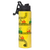 Metallic water bottle with safety lid, 850ml aluminum