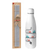 Easter Set, metallic stainless thermos bottle (500ml) & scented flat Easter candle (30cm) (GRAY)