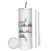 Tumbler stainless steel 600ml, with metal straw & cleaning brush