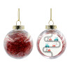 Transparent Christmas tree ball ornament with red filling 8cm