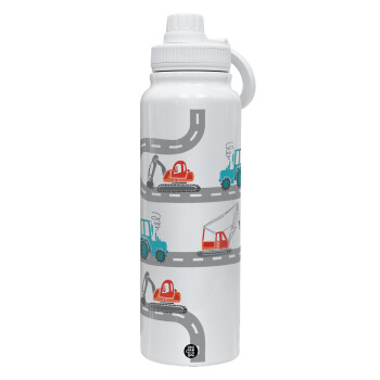 excavator along road, 1L Stainless Steel Thermal Bottle with Phone Holder & Double Wall Insulation