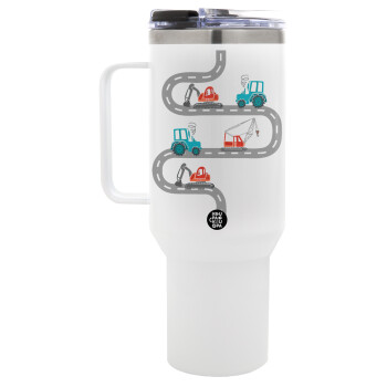 excavator along road, Mega Stainless steel Tumbler with lid, double wall 1,2L