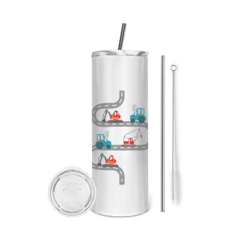 excavator along road, Eco friendly stainless steel tumbler 600ml, with metal straw & cleaning brush