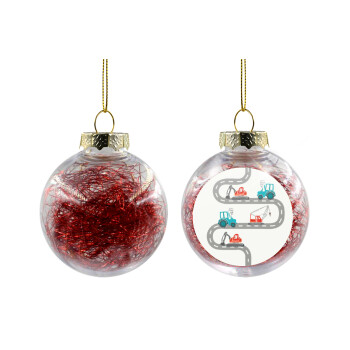 excavator along road, Transparent Christmas tree ball ornament with red filling 8cm