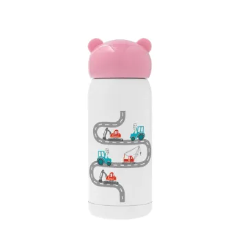 excavator along road, Pink stainless steel thermal flask, 320ml