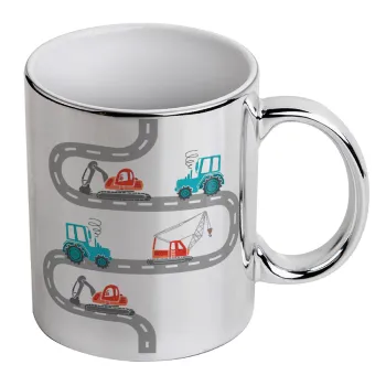 Αμαξάκια στον δρόμο, Κούπα κεραμική, ασημένια καθρέπτης, 330ml