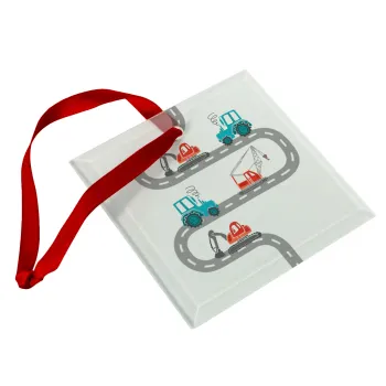 Αμαξάκια στον δρόμο, Στολίδι Χριστουγεννιάτικο στολίδι γυάλινο τετράγωνο 9x9cm