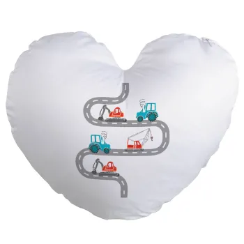 excavator along road, Μαξιλάρι καναπέ καρδιά 40x40cm περιέχεται το  γέμισμα