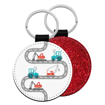 Αμαξάκια στον δρόμο, Μπρελόκ Δερματίνη, στρογγυλό ΚΟΚΚΙΝΟ (5cm)