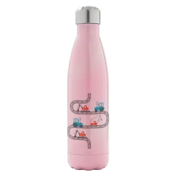 excavator along road, Metal mug thermos Pink Iridiscent (Stainless steel), double wall, 500ml