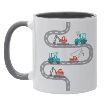 excavator along road, Mug colored grey, ceramic, 330ml