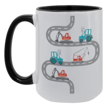 Αμαξάκια στον δρόμο, Κούπα Mega 15oz, κεραμική Μαύρη, 450ml