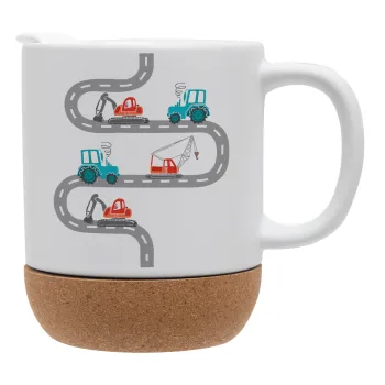 excavator along road, Ceramic coffee mug Cork (MAT), 330ml