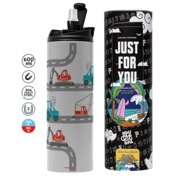 excavator along road, Tumbler stainless steel GREY 600ml