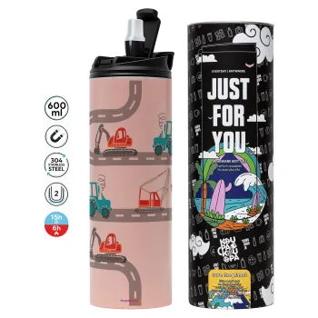 excavator along road, Tumbler stainless steel PINK 600ml