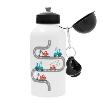 excavator along road, Metal water bottle, White, aluminum 500ml