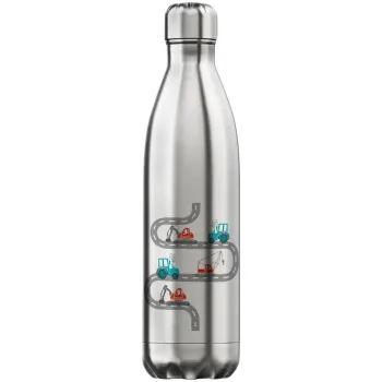 excavator along road, Inox (Stainless steel) hot metal mug, double wall, 750ml