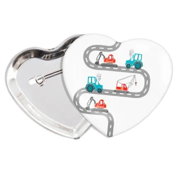 excavator along road, Κονκάρδα παραμάνα καρδιά (57x52mm)