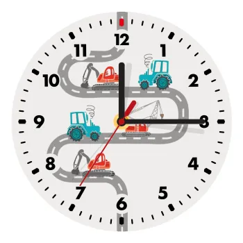 excavator along road, Wooden wall clock (20cm)