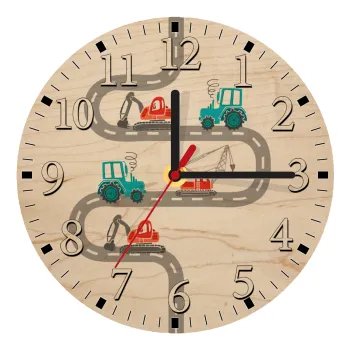 excavator along road, Ρολόι τοίχου ξύλινο plywood (20cm)