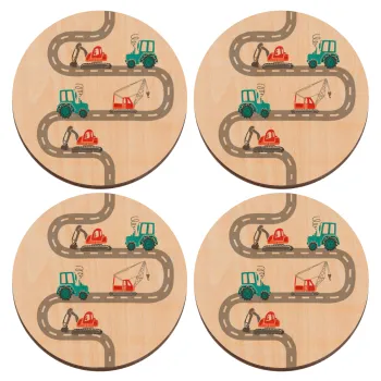 Αμαξάκια στον δρόμο, ΣΕΤ x4 Σουβέρ ξύλινα στρογγυλά plywood (9cm)