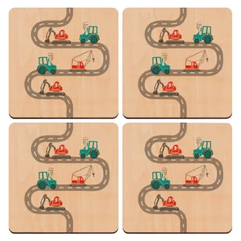 excavator along road, ΣΕΤ x4 Σουβέρ ξύλινα τετράγωνα plywood (9cm)