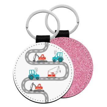 Αμαξάκια στον δρόμο, Μπρελόκ Δερματίνη, στρογγυλό ΡΟΖ (5cm)