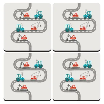 excavator along road, ΣΕΤ 4 Σουβέρ ξύλινα τετράγωνα (9cm)