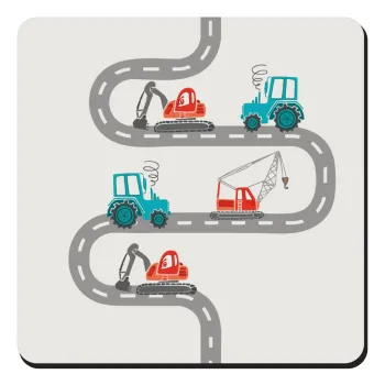 excavator along road, Τετράγωνο μαγνητάκι ξύλινο 9x9cm