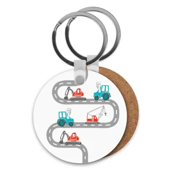 excavator along road, Μπρελόκ Ξύλινο στρογγυλό MDF Φ5cm