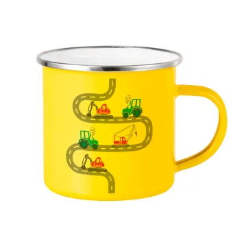 excavator along road, Yellow Enamel Metallic Cup 360ml