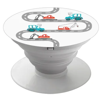 excavator along road, Phone Holders Stand  White Hand-held Mobile Phone Holder