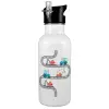 White water bottle with straw, stainless steel 600ml