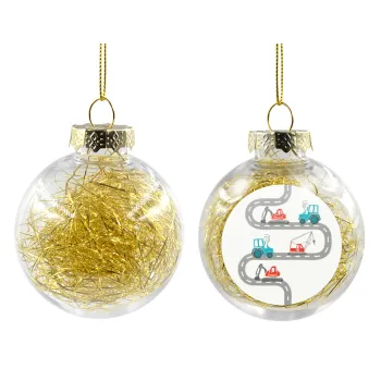 excavator along road, Transparent Christmas tree ball ornament with gold filling 8cm