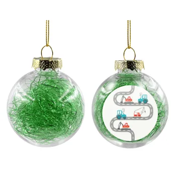 excavator along road, Transparent Christmas tree ball ornament with green filling 8cm