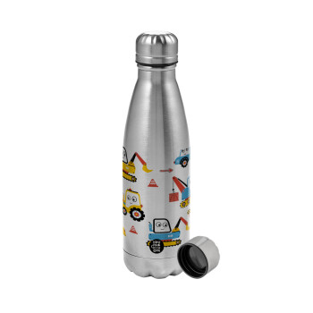 Hand drawing building truck, Metallic water bottle, stainless steel, 750ml